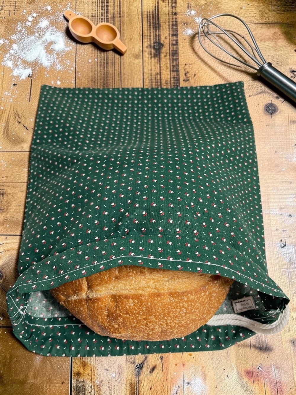 Green White Heart Sourdough Bread Bag, Reusable Cotton Bread Storage Bag